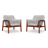Manhattan Comfort 2-AC007-GY Miller Grey and Walnut Linen Weave Accent Chair (Set of 2)